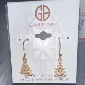 NWT Giani Bernini Aqua Christmas Tree Earrings in 18K Gold Over Sterling Silver